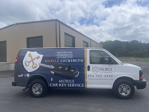 Noble Locksmith van out on a service call in Roswell, GA